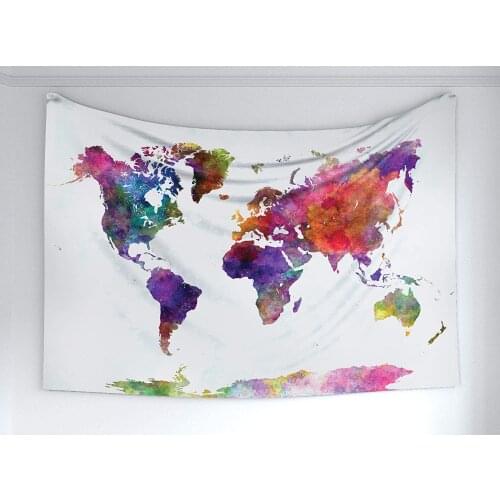Watercolor Tapestry World Map Asia Europe Africa America Geography Print Fabric Wall Hanging Decor For Bedroom Living Room Dorm
