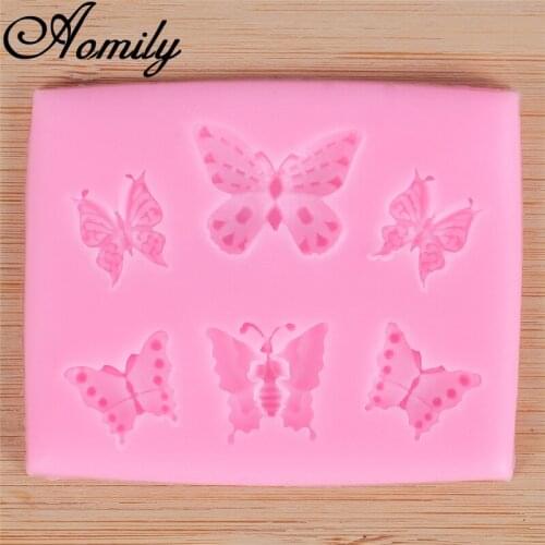 Aomily 3D 6pcs Multi-Butterfly Silicone Mold DIY Fondant Cake Baking Mold Chocolate Wedding Cake Decorating Tool Ice Cube Mold