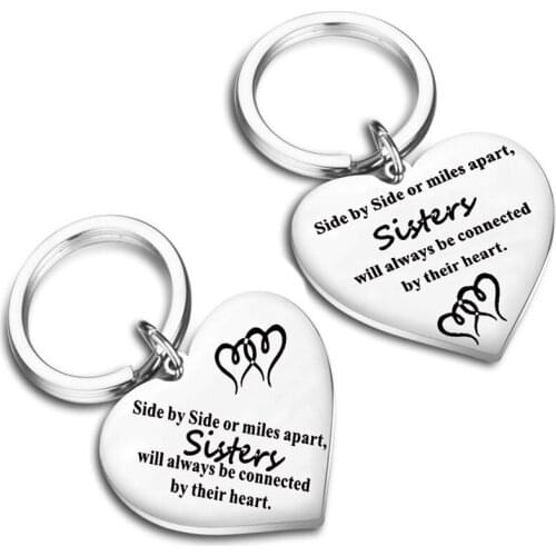 Simple Personality Good Sister Keychain Fashion Charm Ladys Heart-shaped Stainless Steel Silver Color Keychain Jewelry