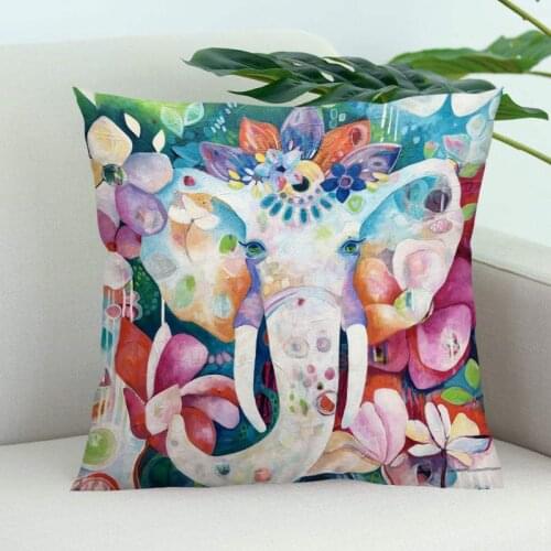 Cartoon Elephant Pillow Cover Bedroom Home Office Decorative Pillowcase Square Zipper Pillow Cases Satin Soft