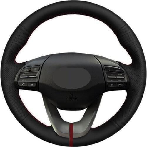 Car Steering Wheel Cover DIY Hand-stitched Black Artificial Leather For Hyundai Veloster 2019 i30 2017-2019 Elantra 2019