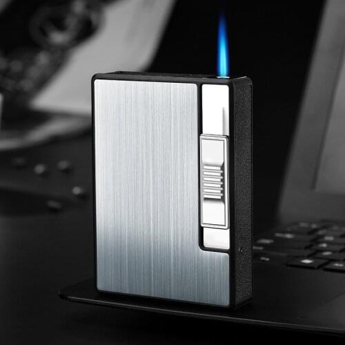 The 10pcs Cigarette Case Lighter Is Integrated Into The Blue Flame Lighter for Smoking Plastic + Metal Replaceable Lighter Gift