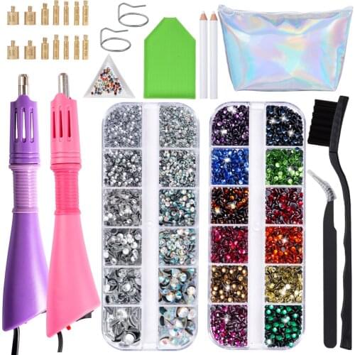 Two Hotfix Applicators with 7200 pcs Rhinestones- Flatback Hotfix Rhinestones 14 Colors 7 Sizes with Two Rhinestone Applicators