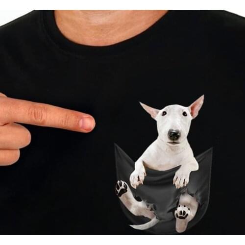 Cotton T-Shirt Fashion Brand Summer Pocket Bull Terrier Printed T-shirt Men Women Casual T-Shirts Hip Hop Tops Funny Cotton Tees