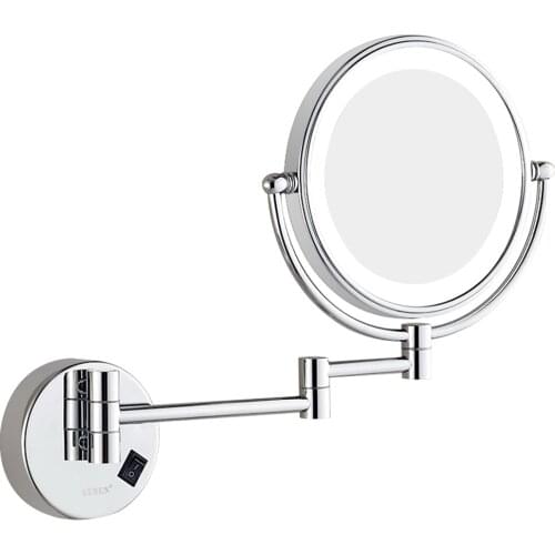 GURUN Lighted Vanity 7X Magnification Makeup Mirror Bathroom Wall Mount Double Sided Extendable Magnifying Shaving Mirror Chrome