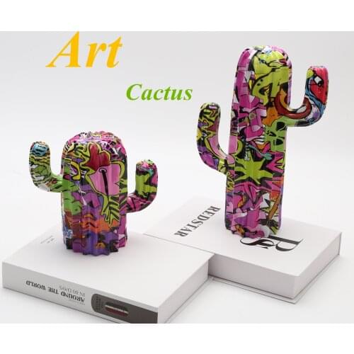 Painted Art Graffiti Cactus Creative Home Room Color Decorations Entrance Wine Cabinet Office Ornaments Resin Crafts
