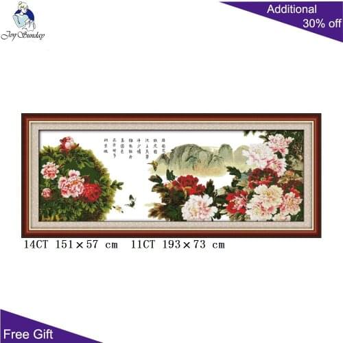 Joy Sunday Peony Home Decor H226 14CT 11CT Stamped and Counted Peony Blooming With Wealth Flowers Embroidery Cross Stitch Kits