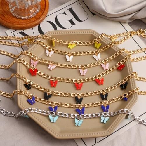 KISS WIFE Trendy Cute Butterfly Pendant Necklace For Women Crystal Chain Choker Necklace 2021 Fashion Jewelry Friends Gifts