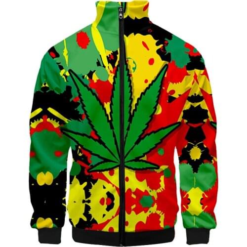 Green Leaf 3D Print Jacket Men Women Harajuku Hip Hop Zip Up Hoodies Clothes Stand Collar Sweatshirt Windbreaker Dropshipping
