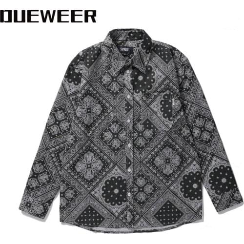 Dueweer Vintage Paisley Printed Shirt Men Women Hawaiian Floral Shirts Long Sleeve Mens Clothing Cashew Print Pattern Shirt