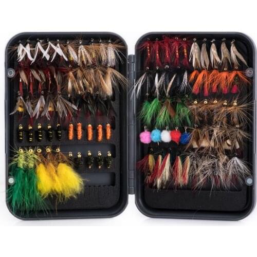 Goture 100pcs Fly Fishing Lure Kit Dry Wet Flies Nymph Streamers Set Trout Pike Baits With Retail Lures Box