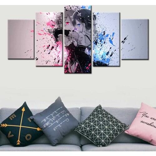Wall Art Canvas Painting Re Zero Poster Modern 5 Pic Module Pictures Children Modern Home Decor Boys Room Decoration Painted