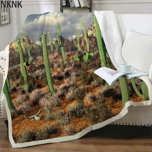 NKNK Landscape Blanket Cactus Plush Throw Blanket Cloud 3D Print Harajuku Bedding Throw Sherpa Blanket New High Quality Pattern