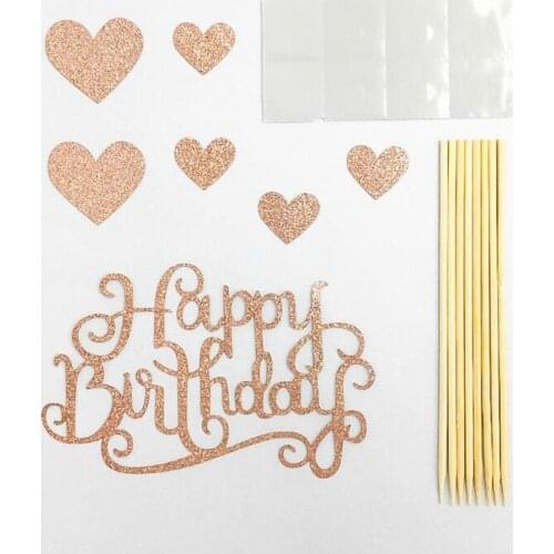 New 100set/lot Happy Birthday Cake Toppers Glod glitter letters with love star,Party decor Decorations,Set of 7