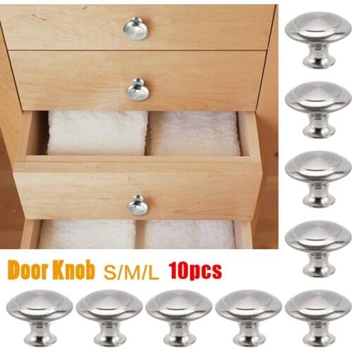 New 10Pcs Round Stainless Steel Dresser Knobs Single Hole Modern Minimalist Drawer Cabinet Door Handle Silver Hardware Pull