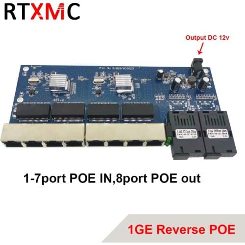 Reverse POE 2G8 RJ45 Gigabit Ethernet Switch 2*1.25G Fiber port SC connector 8*1000M PCBA Board Fibra optical Converter plate