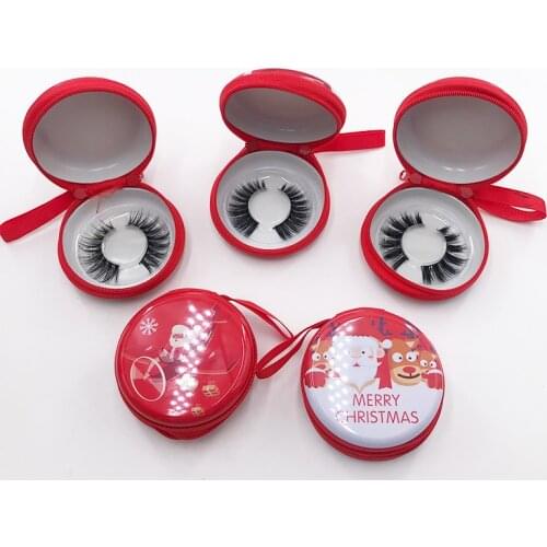 Wholesale Christmas Eyelash Box Round Eyelash Packaging Case For 25mm Mink Lashes Empty Lashbox