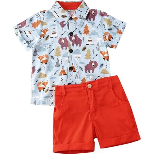1-6Y Summer Toddler Kid Baby Boy Cotton Clothes Print Outfits Gentleman Short Sleeve T-Shirt+Shorts Pants Fashion Beachwear Set