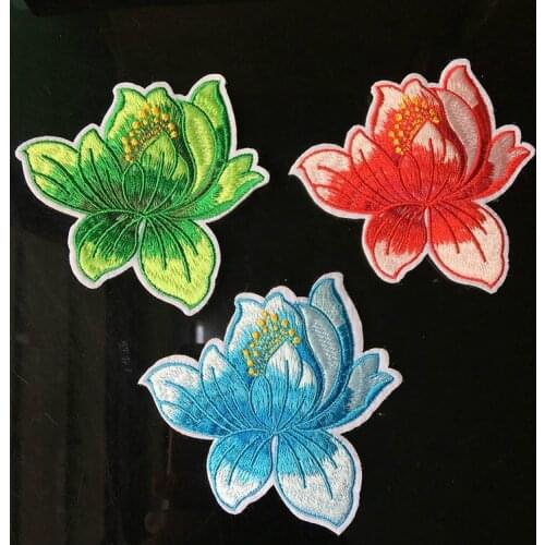 Lotus Flower Patches Elegant Beautiful Embroidery Floral Decals Iron on Patch for Jeans Jacket Dress DIY Stripe