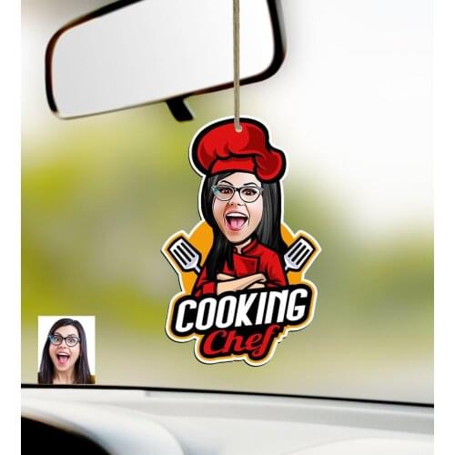 Personalized Women 'S Chef Caricature Of Wood Car Rearview Mirror Süsü-11