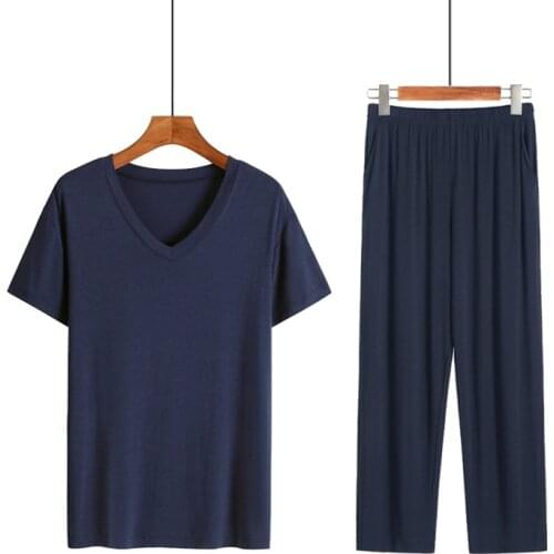 Summer thin modal mens home wear sports casual short-sleeved trousers loose plus size pajamas suit wholesale
