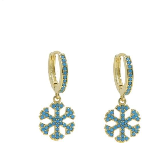 Promotion High Quality Fashion Women Jewelry Micro Pave Blue Nano Turquoises Stone Dangle Snowflake Earring