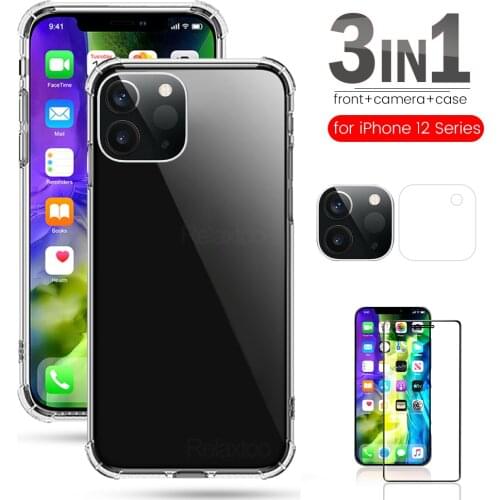 Transparent shockproof coque for iphone 12 mini pro max case protective glass on i phone aphone aifon 12mini 12pro camera glass