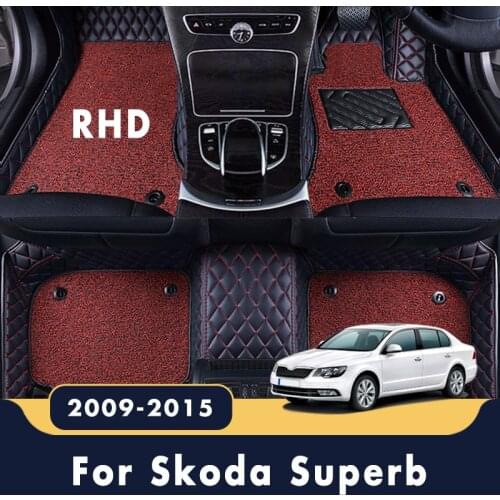 RHD For Skoda Superb 2015 2014 2013 2012 2011 2010 2009 Luxury Double Layer Wire Loop Carpet Car Floor Mats Accessories Custom
