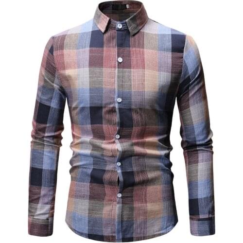 Spring Autumn Long sleeve shirts men fashion High street Slim mens shirt Casual plaid shirt men