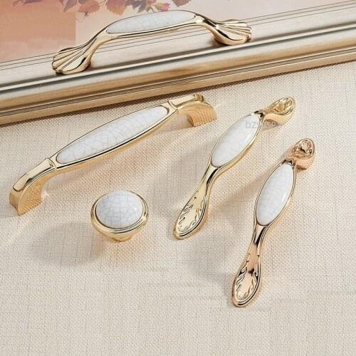 Zinc Alloy Drawer Cupboard Handle Vintage Cabinet Kitchen Knob Dresser Door Pull Gold Ivory White Shell