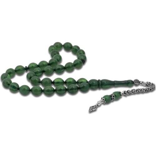 Silver Tassels Green Powder Amber Prayer Beads