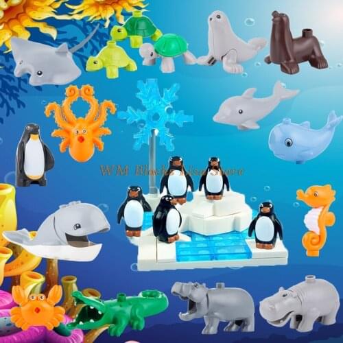 Ocean Series Animal Fish Building Block Toy MOC Penguin Shark Crocodile Octopus Whale Zoo Early Education Child Creative Gift