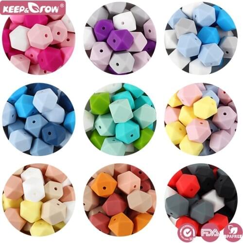 Keep&Grow 20Pcs 14mm Hexagon Silicone Beads Baby Teethers Eco-friendly BPA Free Nursing Necklace Pacifier Pendant Baby Toys