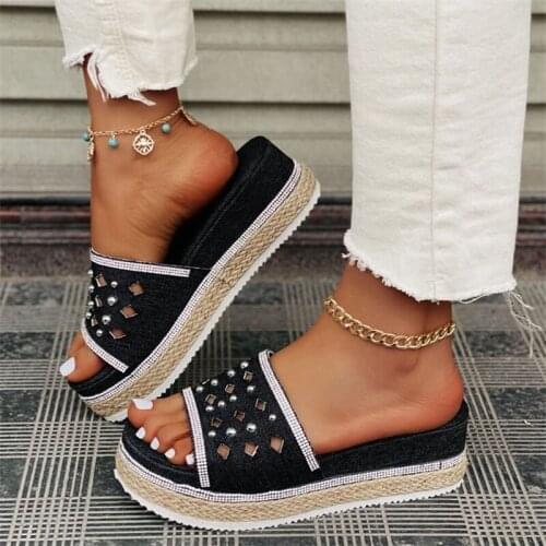 Women Summer Wedges Slippers Casual Hemp Rope Thick Soles High Heels Sandals Fashion Outdoor Beach Ladies Slides Flip Flop