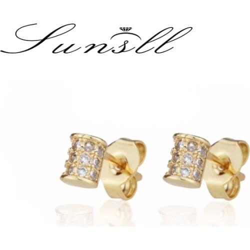 SUNSLL New arrival gold copper small earring cubic zircon stud earrings for women / girls fashion simple jewelry party gifts