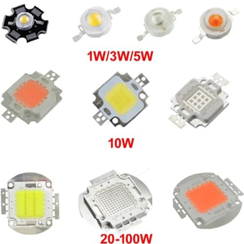 High Power LED Chip 1W 3W 5W 10W 20W 30W 50W 100W COB SMD LED Bead White RGB UV Grow Full Spectrum 1 3 5 10 20 30 50 100 W Watt