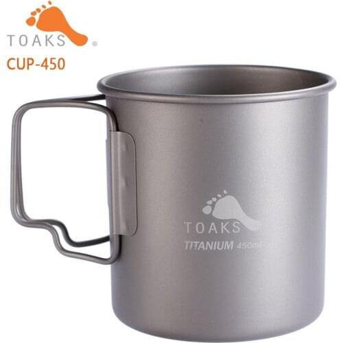 TOAKS Outdoor Camping Titanium Cup Folded Handle Titanium Coffee Mugs 450ml CUP-450