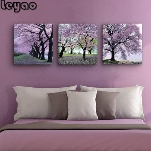 Triptych Diy Diamond Embroidery Cherry blossom Trees Diamond Painting Cross Stitch Rhinestone Diamond Mosaic Full Square drill