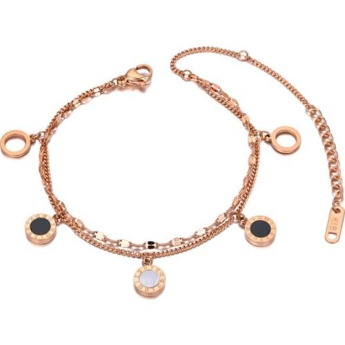 Vintage Stainless Steel Bohemia Shell Acrylic Chain Link Bracelets For Women 5Pcs Roman Numerals Charm Bracelet B20145