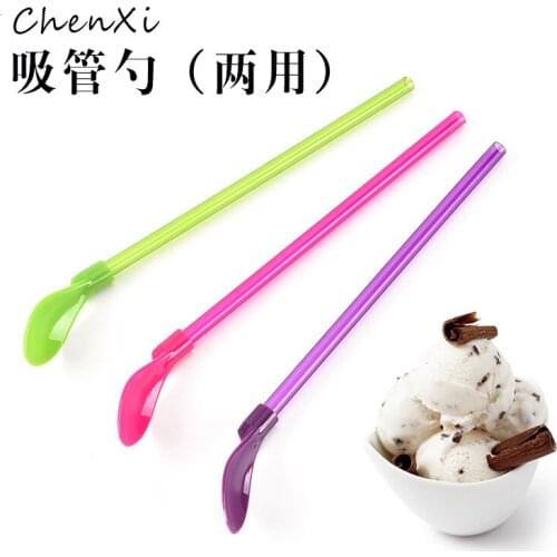 High Quality Dual Creative Spoon And Straws Combination Plastic Candy Colors Art Tea Milk Use Straws 50pcs/lot