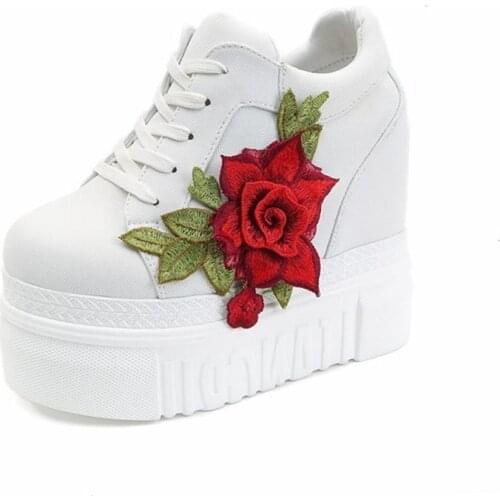 12CM Women Sneakers Fashion Canvas Shoes Women Height Increasing Breathable Wedges Sneakers Platform Shoes Woman Casual Shoes