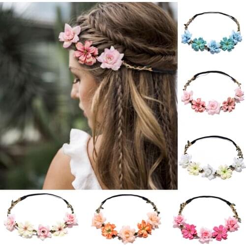 2021 New Fashion Boho Women Floral Flower Headband Festival Wedding Garland Hair Head Band Beach Party Mujer Female Hot Accesso