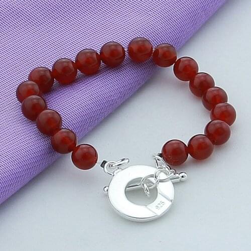2019 New Fashion 925 Sterling Silver Red Round Beaded Bracelet for Women Lady Jewelry High Quality