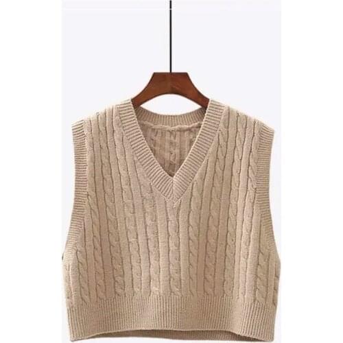 Ladies sleeveless sweater spring and autumn 2021 Korean version of solid color v-neck vest knitted pullover blouse women