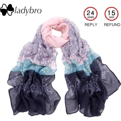 Ladybro Pashmina Scarf Women New Fashion Ladies Shawl Wraps Flower Voile Silk Scarf Print Long Winter Scarves For Female