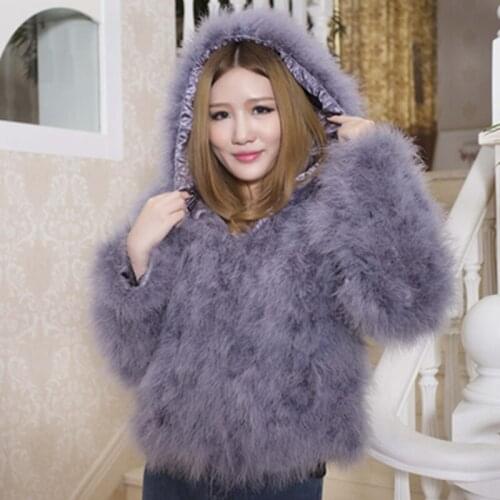 2020 Autumn Winter Women Hooded Real Ostrich Feather Fur Coats Short Genuine Natural Ostrich Fur Jackets Plus Size 4XL 5XL A148
