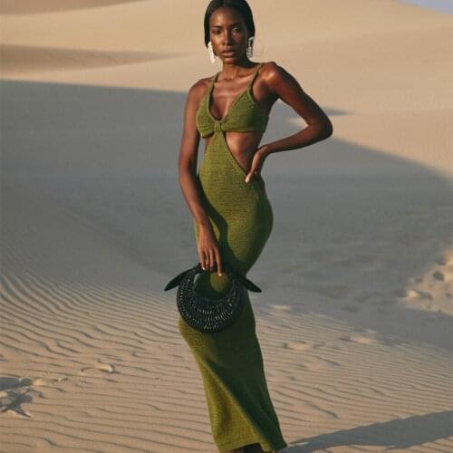 High Quality New Women Ankle Length Bandage Dress Sexy V Neck Spaghetti Strap Slim Fit Buttock Large Open Back Evening Party Dre