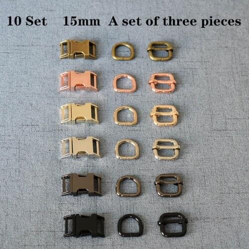 10 Sets 15mm Metal D Ring+Adjustable+Release Buckle DIY Dog Collar and Leash Accessories 3JT15mm7826L