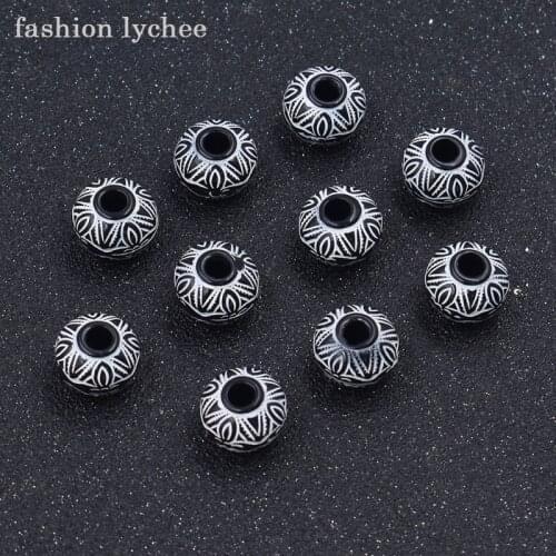 Fashion lychee 10pcs Plastic Black White Engraved Stripe Unisex Dreadlock Beads Tube For Braiding Hair Jewelry