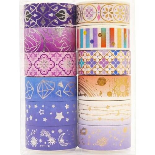 12Roll 15mm Bronzing Constellation Pattern Hand Account DIY Masking Tape Stickers Gift Party Decoration